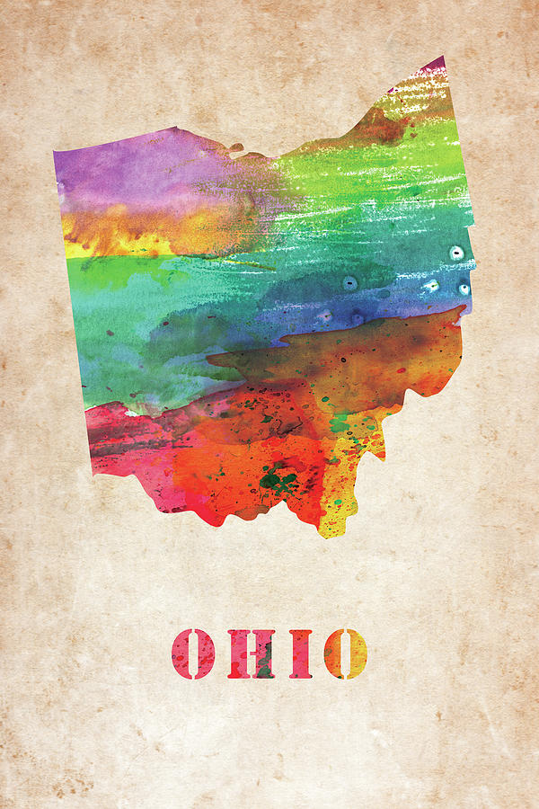 Ohio colorful watercolor map Digital Art by Mihaela Pater - Pixels