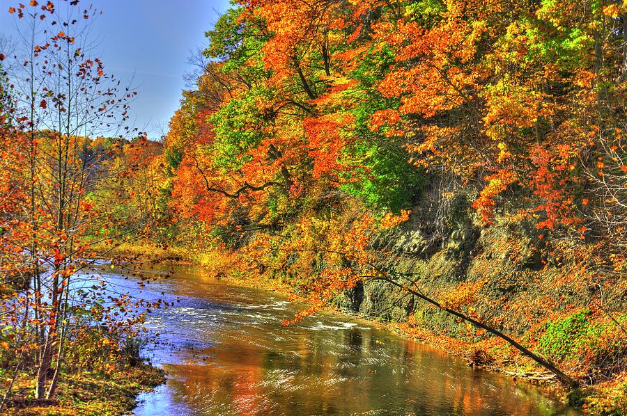 Ohio Country Roads - Autumn Colorfest #2 - Conneaut Creek Downstream from Middle Road Covered Bridge Photograph by Michael Mazaika