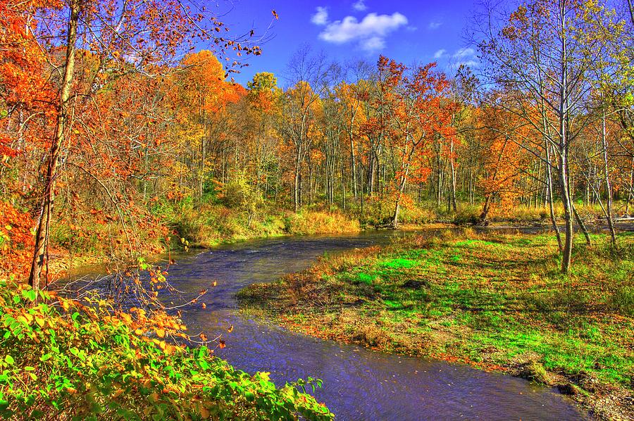 Ohio Country Roads - Autumn Colorfest #3 - Conneaut Creek Upstream near Middle Road Covered Bridge Photograph by Michael Mazaika