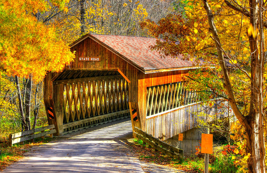 Ohio Country Roads - State Road Covered Bridge Over Conneaut Creek No. 11 - Ashtabula County Photograph by Michael Mazaika