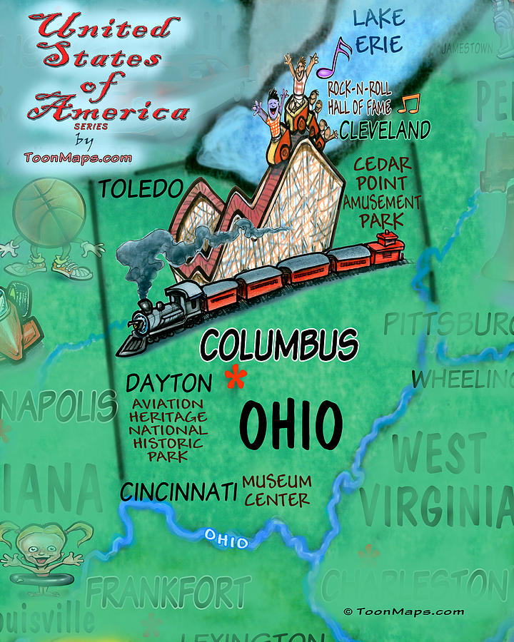 Ohio Fun Map Digital Art by Kevin Middleton