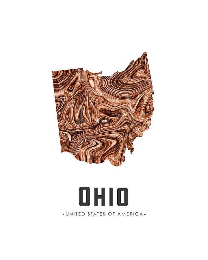 Ohio Map Art Abstract in Brown Mixed Media by Studio Grafiikka