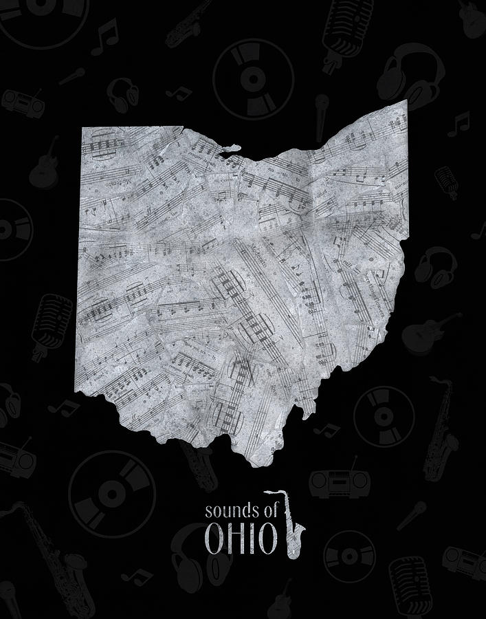 Cincinnati Reds Digital Art - Ohio Map Music Notes 2 by Bekim M