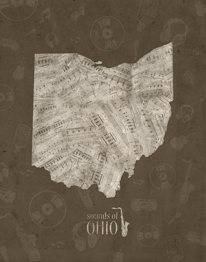 Cincinnati Reds Digital Art - Ohio Map Music Notes 3 by Bekim M