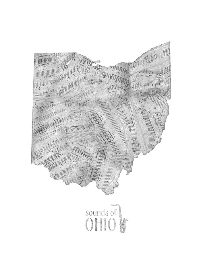 Ohio Map Music Notes Digital Art