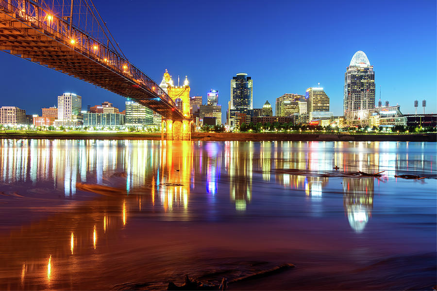 Ohio River Reflections of the Downtown Cincinnati Skyline Photograph by Gregory Ballos
