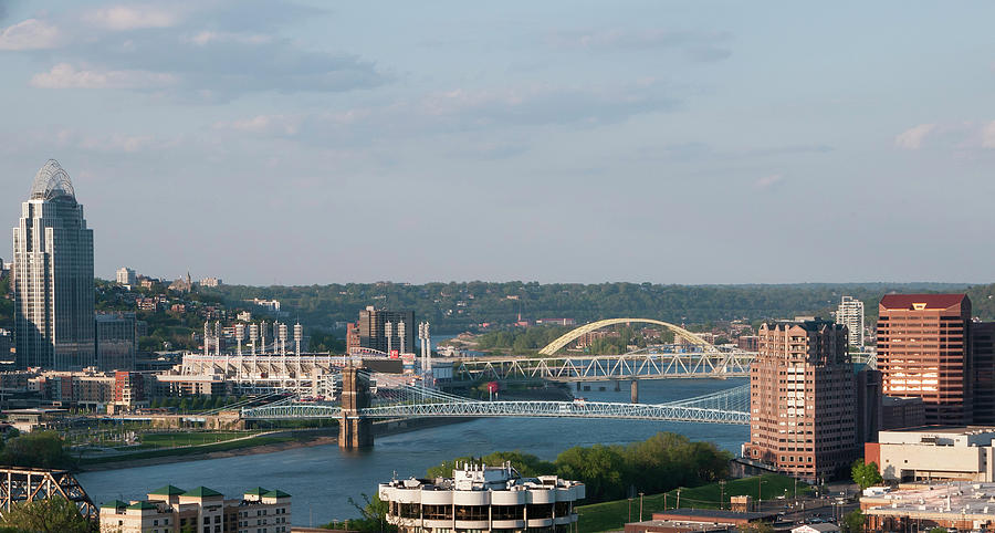 Cincinnati Reds Photograph - Ohio Rivers Suspension Bridge by Phyllis Taylor