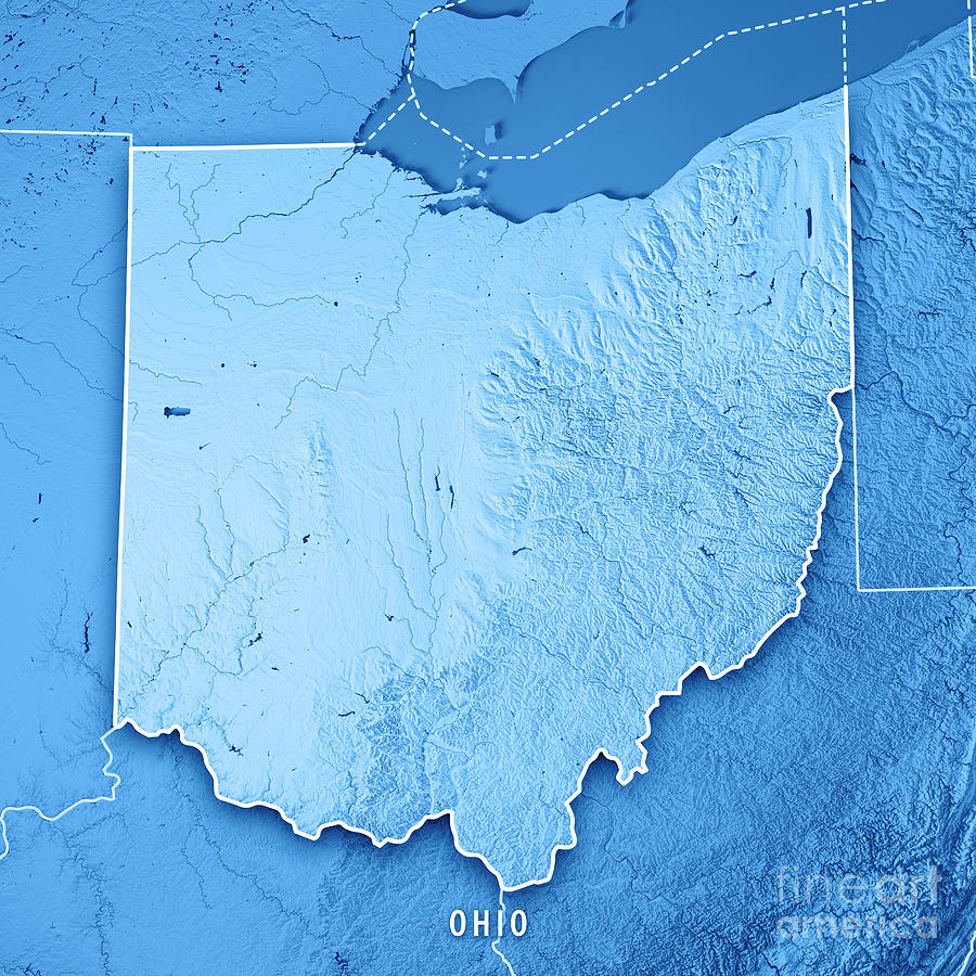 Map Digital Art - Ohio State USA 3D Render Topographic Map Blue Border by Frank Ramspott