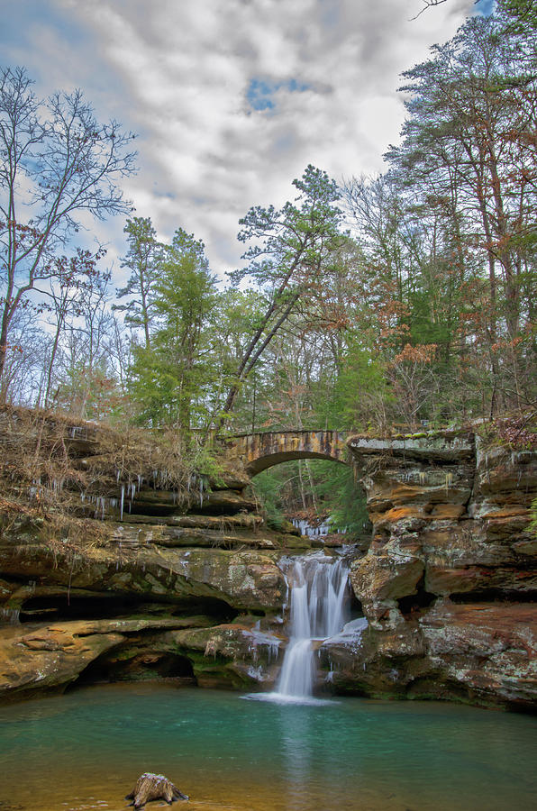 Ohio Waterfall - Upper Falls and Winter Sky at Old Man's Cave, Hocking