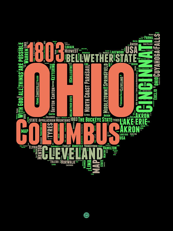 Ohio Map Digital Art - Ohio Word Cloud Map 1 by Naxart Studio