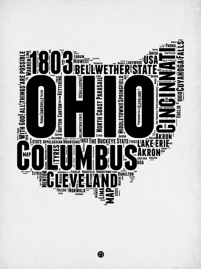 Ohio Map Digital Art - Ohio Word Cloud Map 2 by Naxart Studio