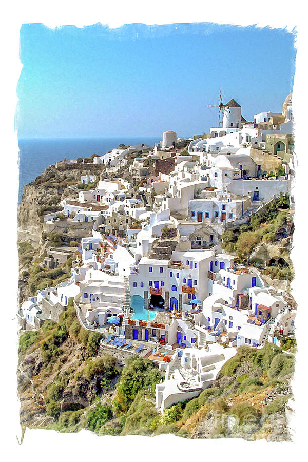 View of the village of Oia, Santorini Painting by Delphimages Photo Creations