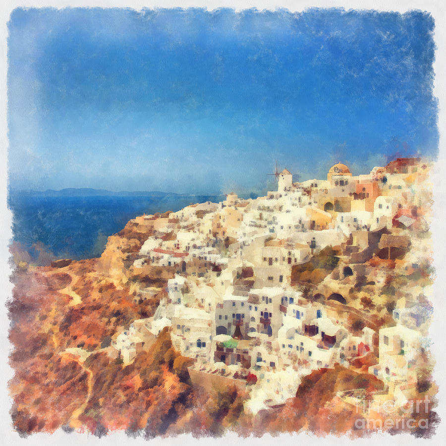 Oia watercolour Photograph by Sophie McAulay