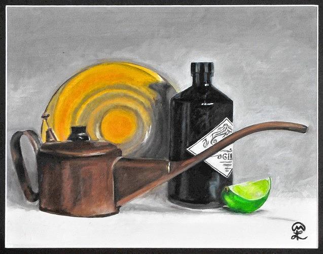 Oil can and Gin Painting by Therese Legere