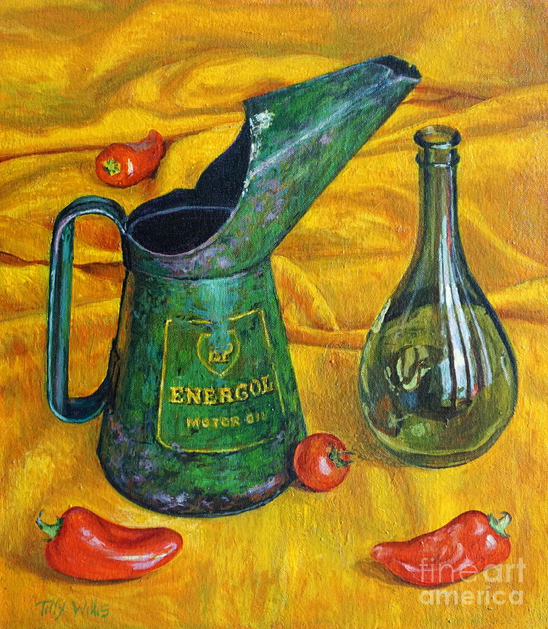 Wine Painting - Oil Can with Red by Tilly Willis