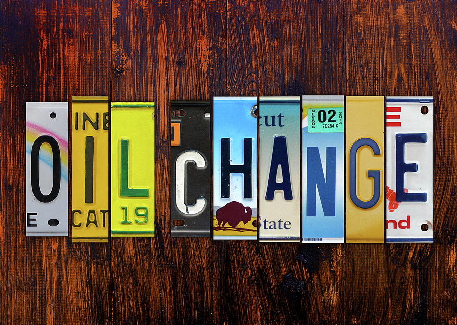 Oil Change Lettering Sign License Plate Art Mixed Media by Design ...