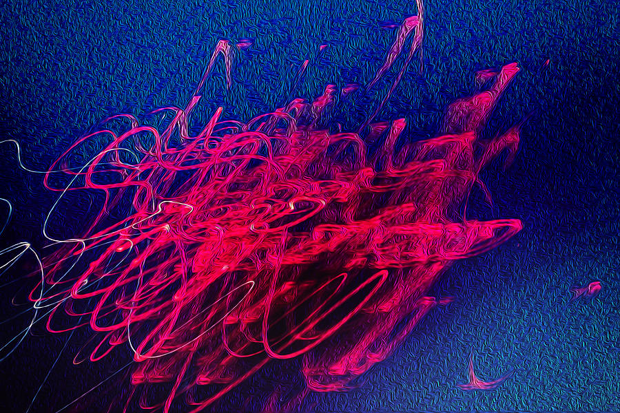Oil Paint Abstract Red on Mixed Blue Photograph by John Williams