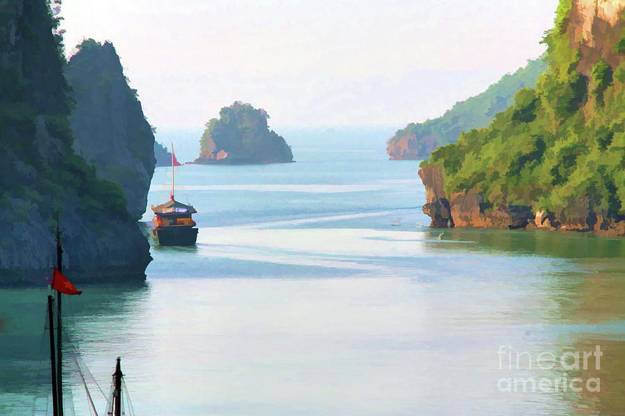 Oil paint Digital Vietnam Ha Long Bay Photograph by Chuck Kuhn