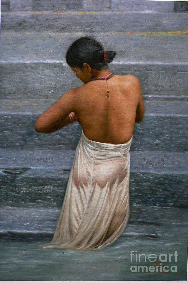 Oil painting art-bather on linen Painting by Hongtao Huang