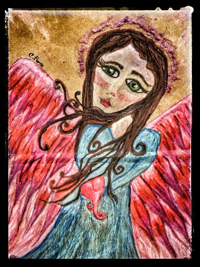 Oil pastel angel Painting by Christine Paris