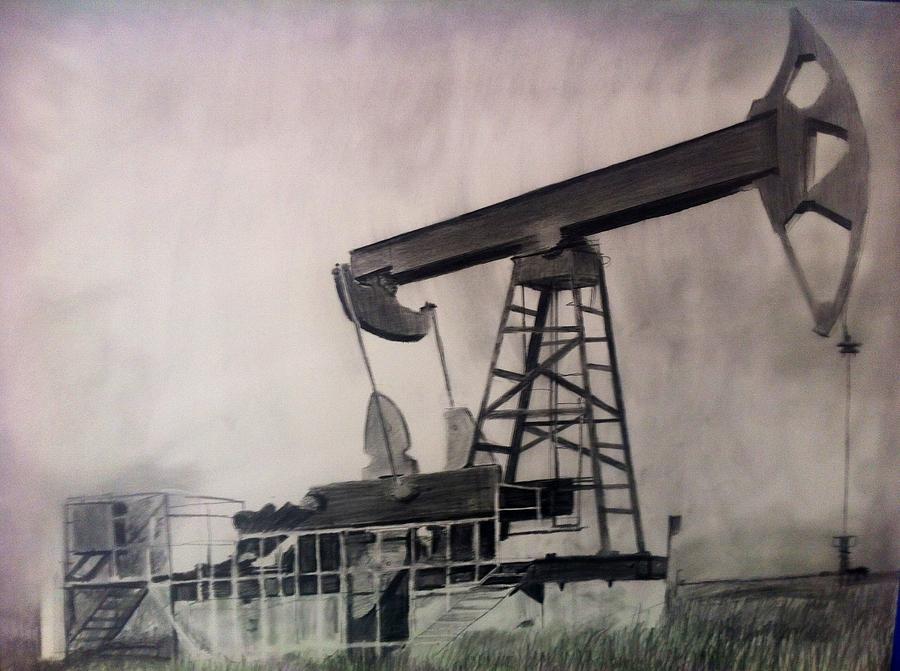 Oil Drawing - Oil Pump Jack by Gabriel Tijerina