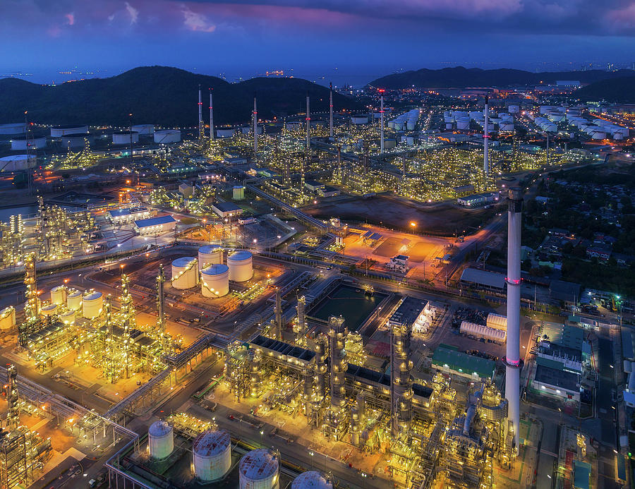 Oil refinery and chemical plant from air bird eye view Photograph by Anek Suwannaphoom