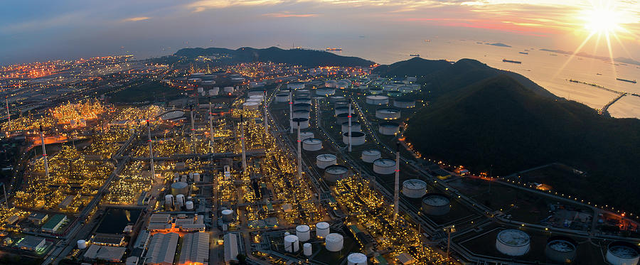 Oil refinery and oil tank and chemical plant from air bird eye v Photograph by Anek Suwannaphoom