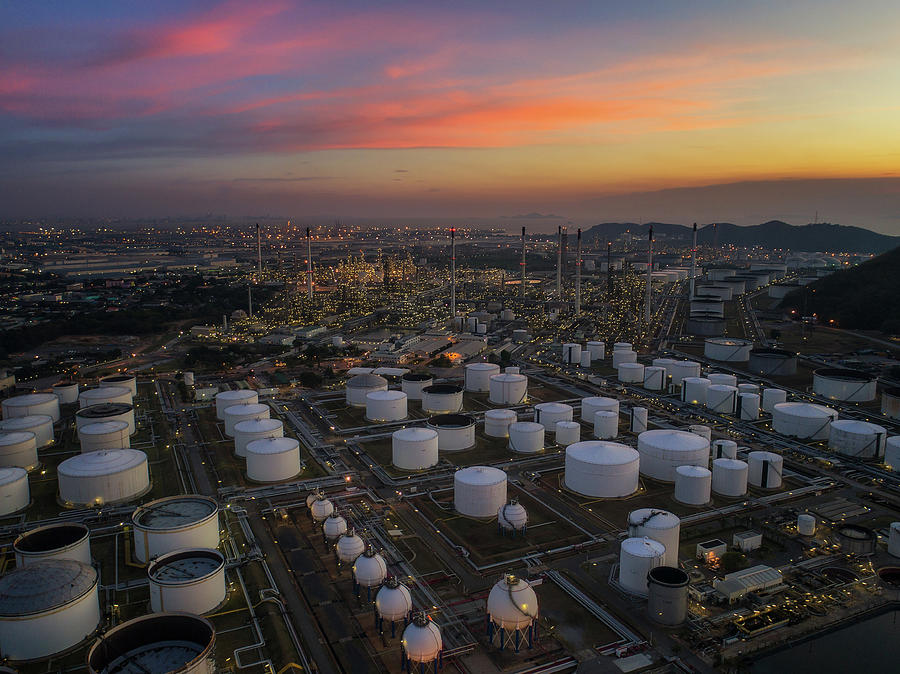 Oil refinery and oil tank  Photograph by Anek Suwannaphoom