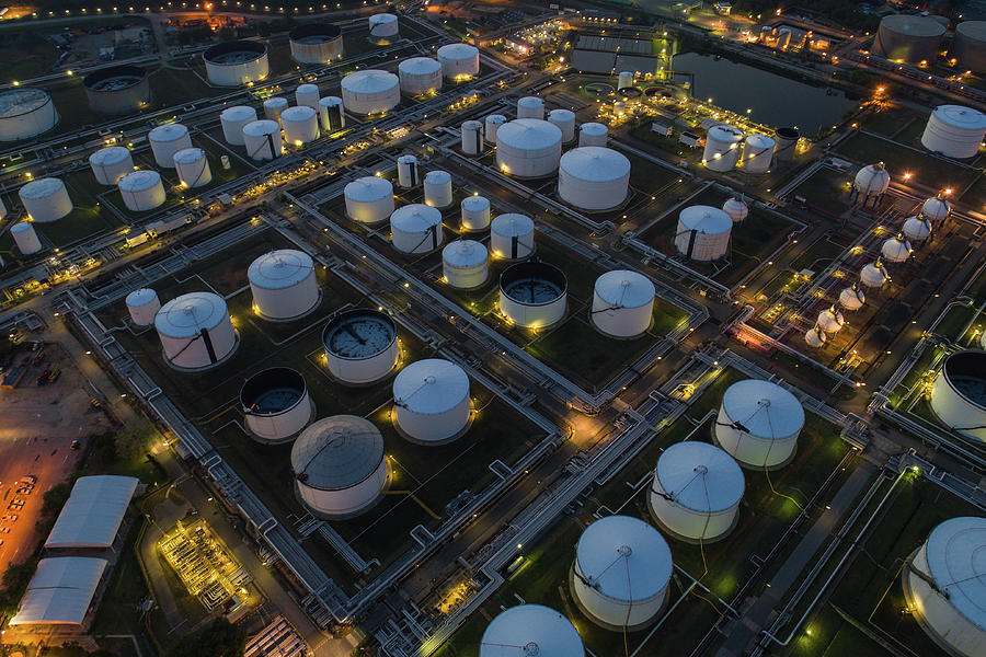 Oil refinery and oil tank storage and chemical plant from air bi Photograph by Anek Suwannaphoom