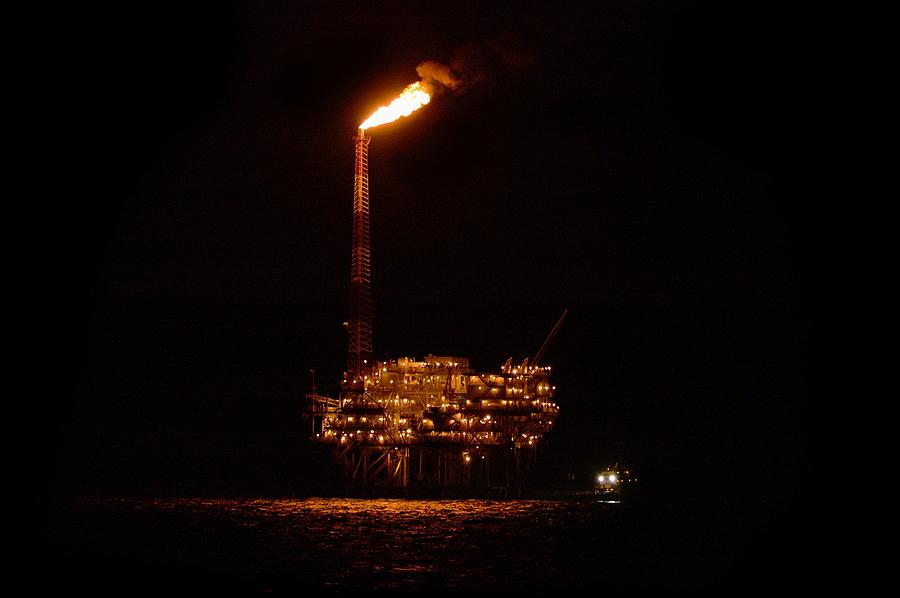 Oil Rig At Night Photograph by Bradford Martin