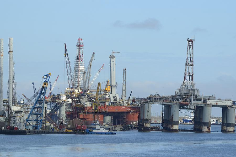 Oil Rigs at Galveston Harbor Photograph by Bradford Martin