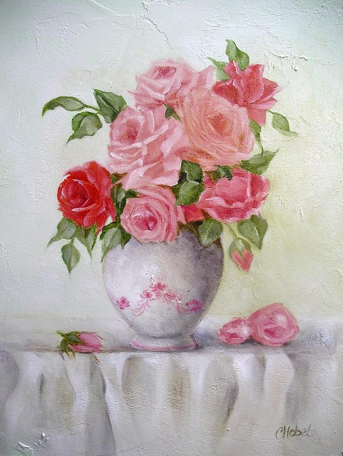 Oil Vase Rose Painting by Chris Hobel
