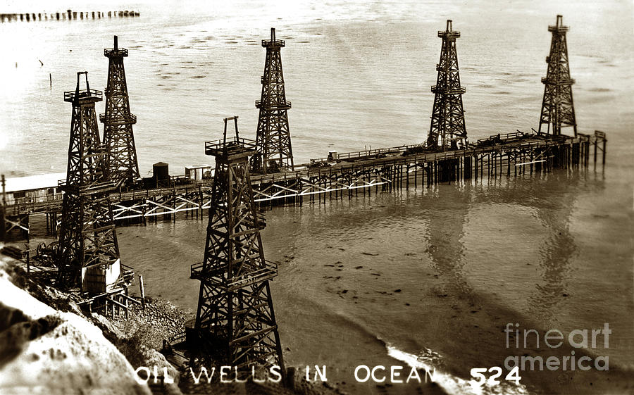 Oil Wells Photograph - Oil Well in Ocean at Summerland in Santa Barbara County Circa 1915 by Monterey County Historical Society