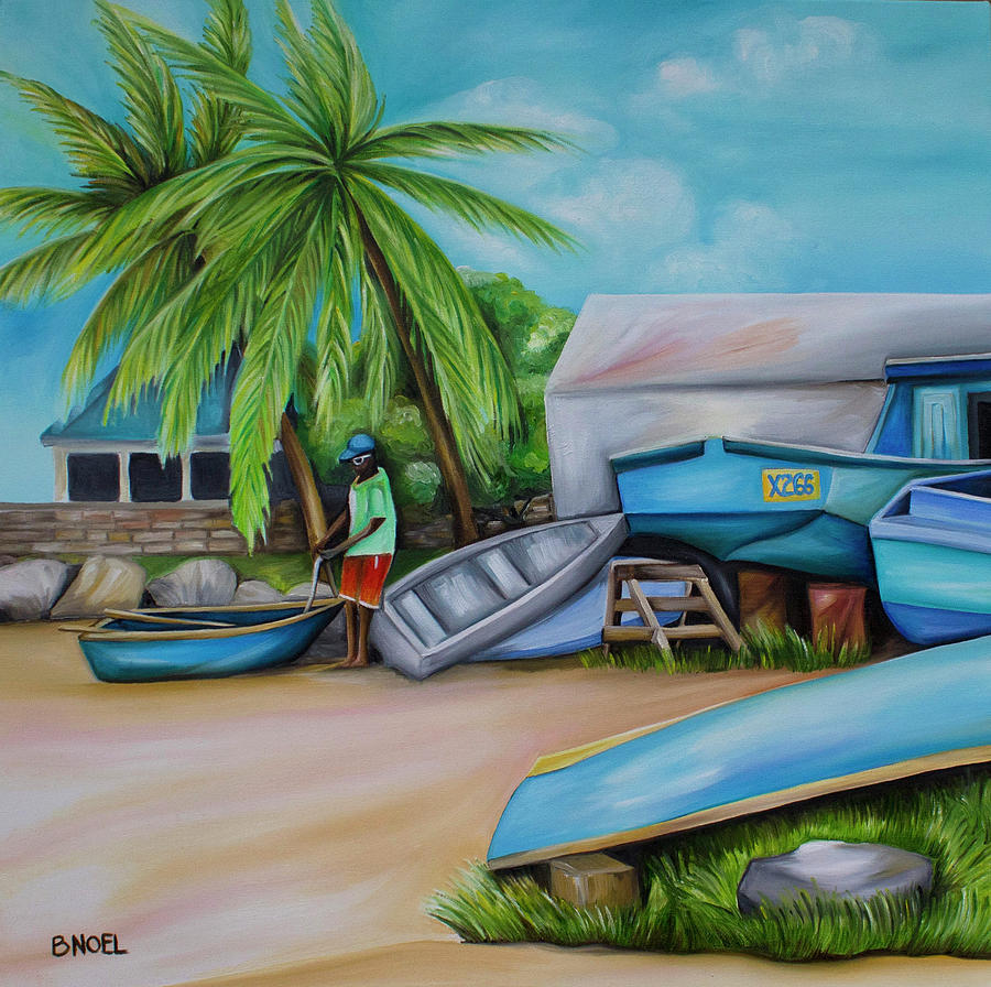 Oistins Boat Yard Painting by Barbara Noel
