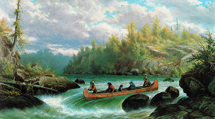 Ojibway Indians Shooting The Rapids Digital Art by Frederick Arthur Verner