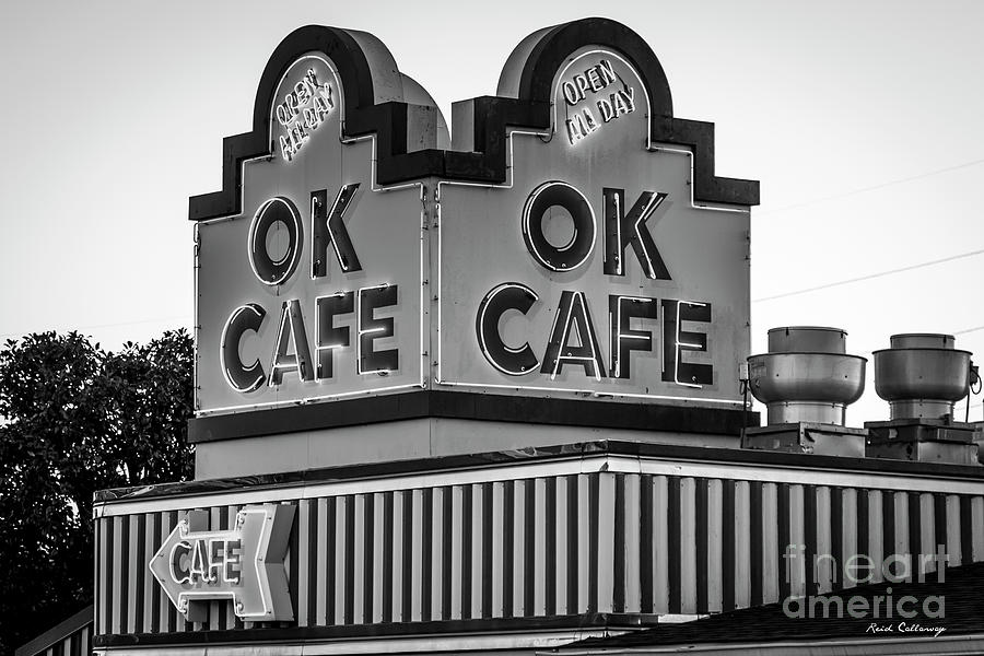 OK CAFE Neon 2 B W Atlanta Classic Landmark Restaurant Art Photograph by Reid Callaway