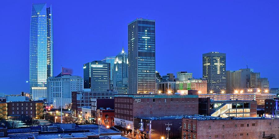 OKC Blue Hour Panoramic Photograph by Frozen in Time Fine Art Photography