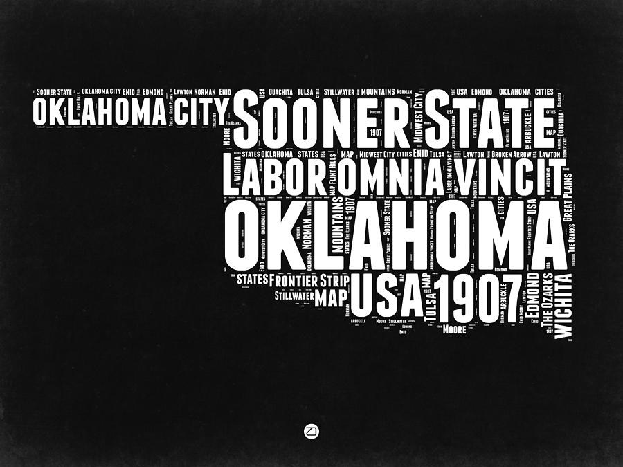 Independence Day Digital Art - Oklahoma Black and White Map by Naxart Studio