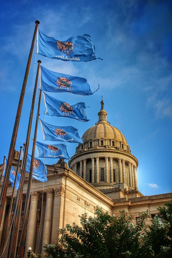 Oklahoma Capitol Flags and Wind Photograph by Buck Buchanan
