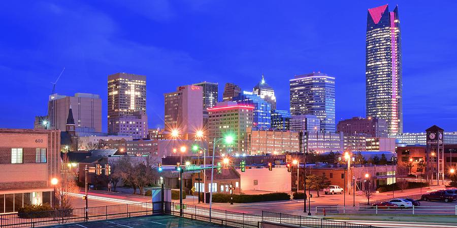 Oklahoma City Blue Hour Pano Photograph by Frozen in Time Fine Art Photography