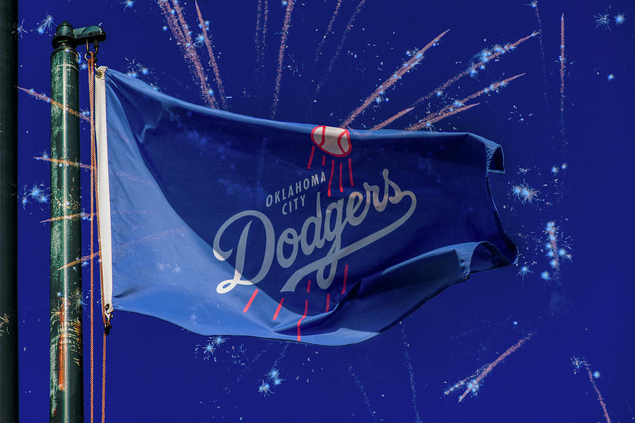 Oklahoma City Dodgers Baseball Flag  - Fireworks Photograph by Debra Martz