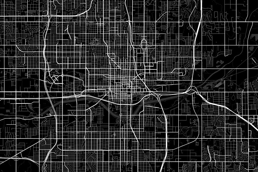 Oklahoma City Oklahoma USA Dark Map Digital Art by Jurq Studio - Fine ...