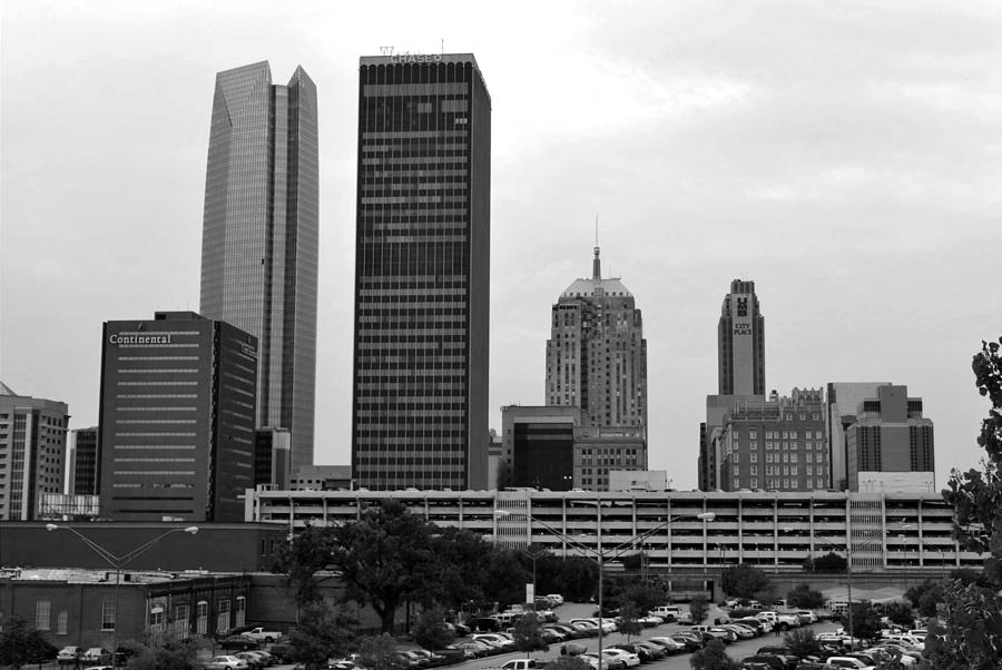 City Photograph - Oklahoma City Skyline Cityscape - Black and White by Matt Quest
