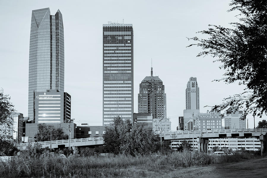 Oklahoma City Skyline Morning - Black and White Photograph by Gregory Ballos