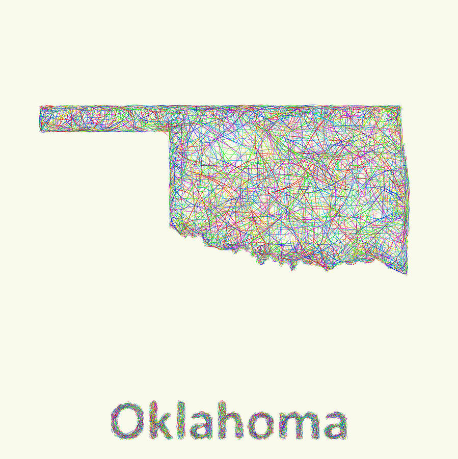 Oklahoma Map Digital Art - Oklahoma line art map by David Zydd