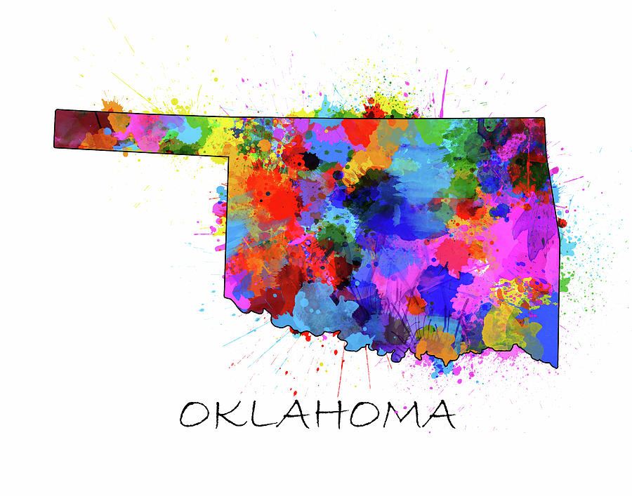 Oklahoma Map Color Splatter  Digital Art by Bekim M