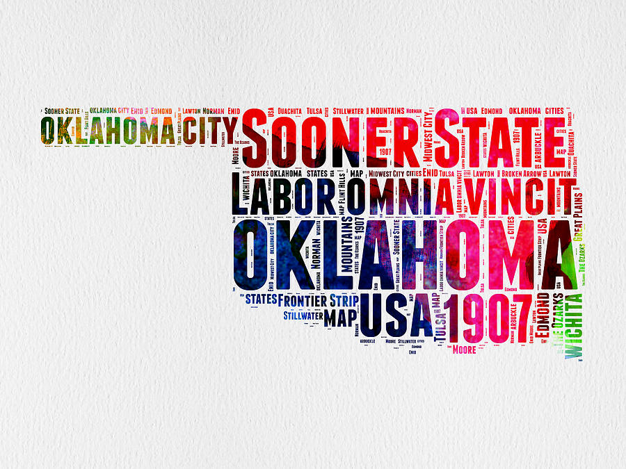 Oklahoma Digital Art - Oklahoma Watercolor Word Cloud  by Naxart Studio