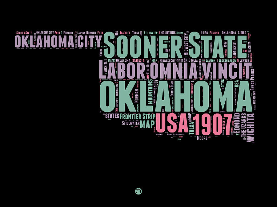 Oklahoma Map Digital Art - Oklahoma Word Cloud 1 by Naxart Studio