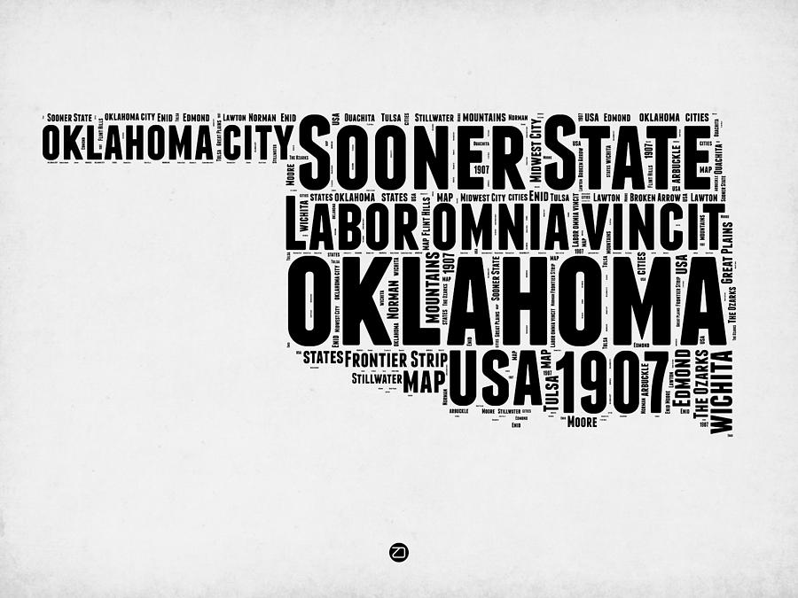 Oklahoma Map Digital Art - Oklahoma Word Cloud 2 by Naxart Studio