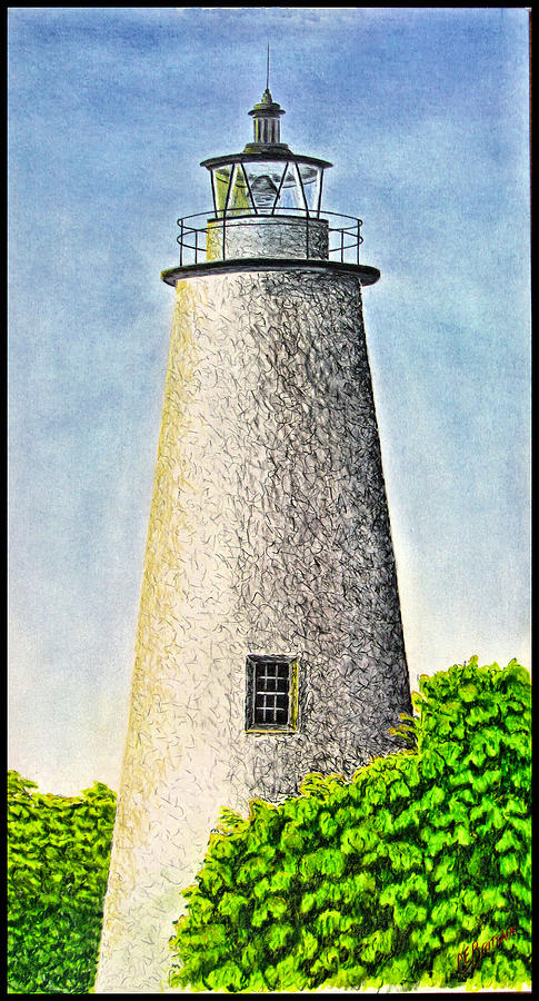 Tree Drawing - Okracoke Lighthouse by Chad Brittain
